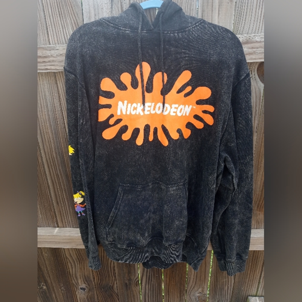Nickelodeon Black And Gray Hoodie with Vibrant Orange Logo